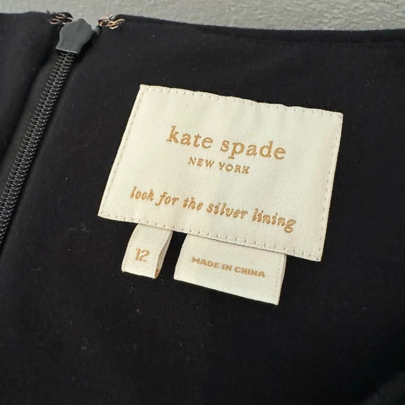 KATE SPADE Black Dress Bow Neck Cap Sleeves Knee Length Size 12 *No Belt - Picture 8 of 8